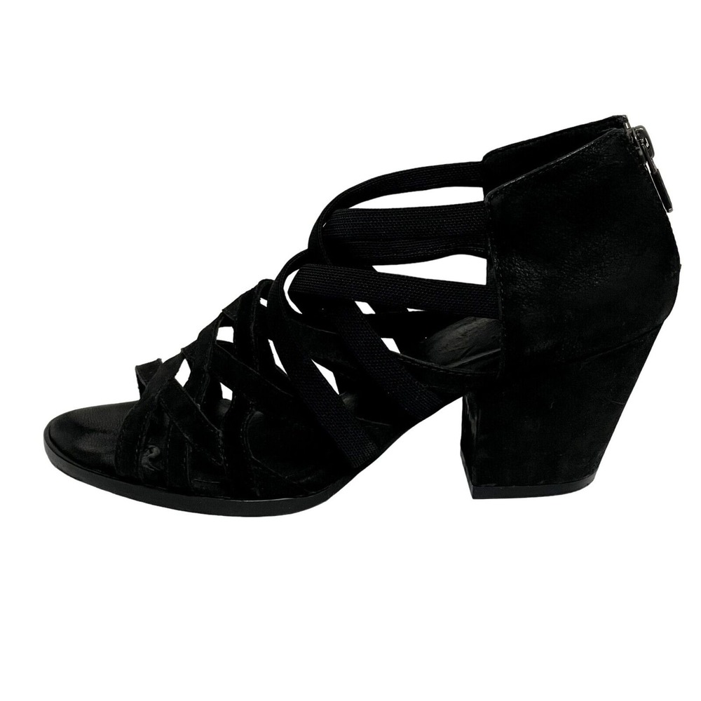 Eileen Fisher Womens Fara Cage Black Stretch Suede Heeled Sandal‎ Size 7.5